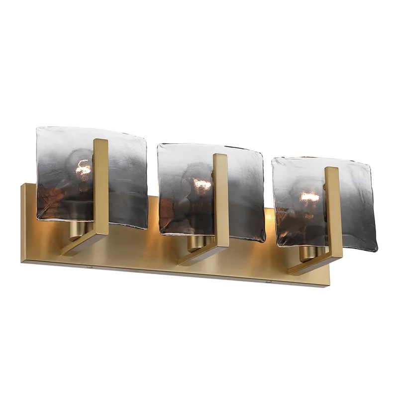Aenon 3-light Vanity in Brushed Champagne Brass with Smokey Water Glass — Golden Lighting LED Wall Lights  