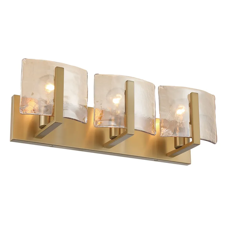 Aenon 3-light Vanity in Brushed Champagne Brass with Amber Water Glass — Golden Lighting LED Wall Lights  