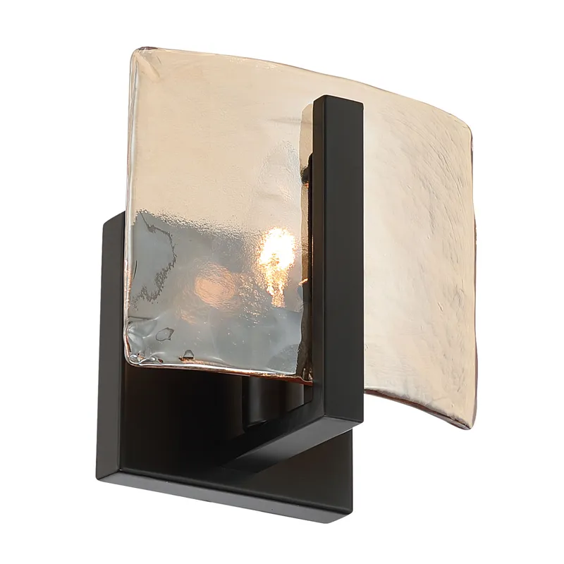 Aenon 1-light Wall Sconce in Matte Black with Amber Water Glass — Golden Lighting LED Wall Lights 1.0W 