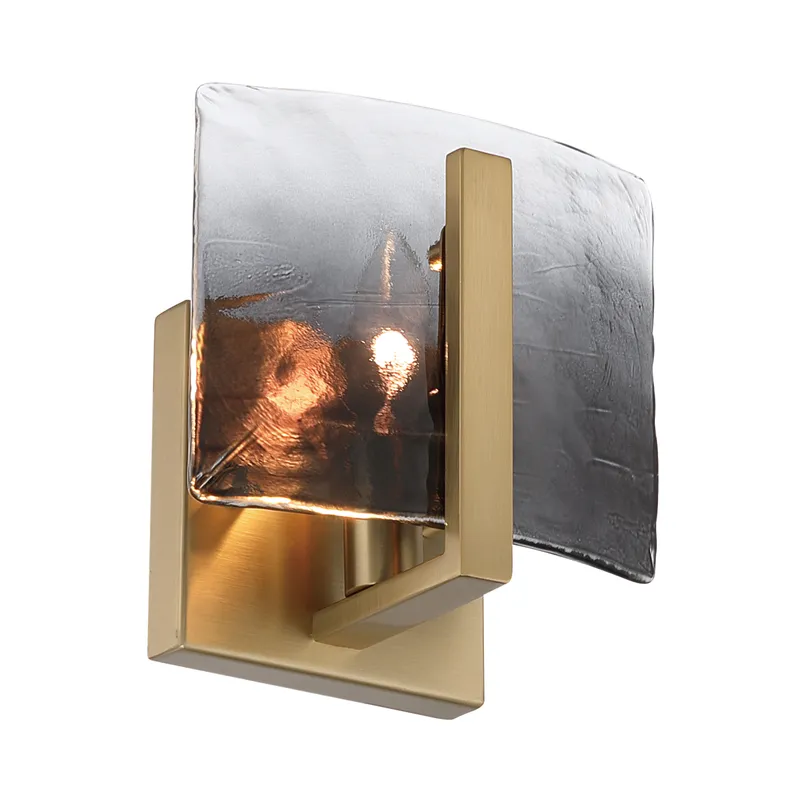 Aenon 1-light Wall Sconce in Brushed Champagne Brass with Smokey Water Glass — Golden Lighting LED Wall Lights 1.0W 