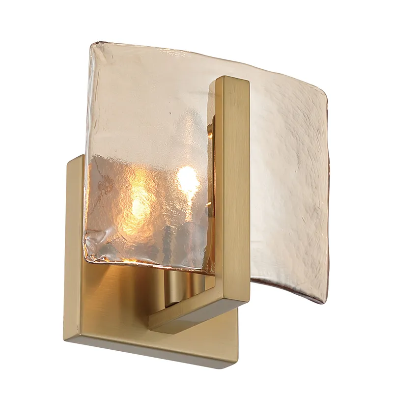 Aenon 1-light Wall Sconce in Brushed Champagne Brass with Amber Water Glass — Golden Lighting LED Wall Lights 1.0W 