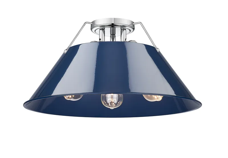 Yep by Golden Lighting Orwell 3-light Flush Mount in Chrome and Navy Blue shade — Golden Lighting LED Ceiling Lights  