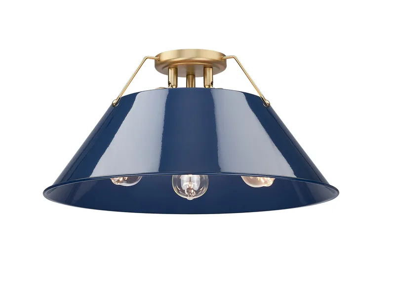 Yep by Golden Lighting Orwell 3-light Flush Mount in Brushed Champagne Brass and Navy Blue shade — Golden Lighting LED Ceiling Lights 60.0W 
