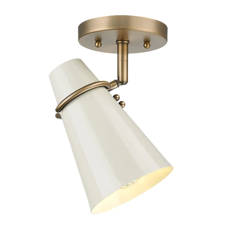 Golden Lighting Reeva 1-light Semi-Flush Mount in Modern Brass and Glossy Ecru shade — Golden Lighting LED Ceiling Lights 100.0W 