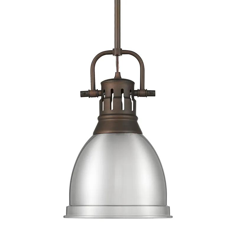 Yep by Golden Lighting Duncan 1-light 9in Rod Hung Pendant in Rubbed Bronze and Pewter shade — Golden Lighting LED Pendant Lights 100.0W 