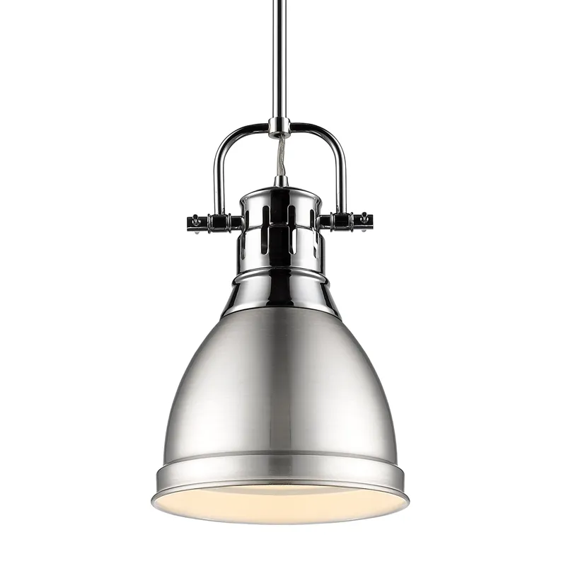 Yep by Golden Lighting Duncan 1-light 9in Rod Hung Pendant in Chrome and Pewter shade — Golden Lighting LED Pendant Lights 100.0W 