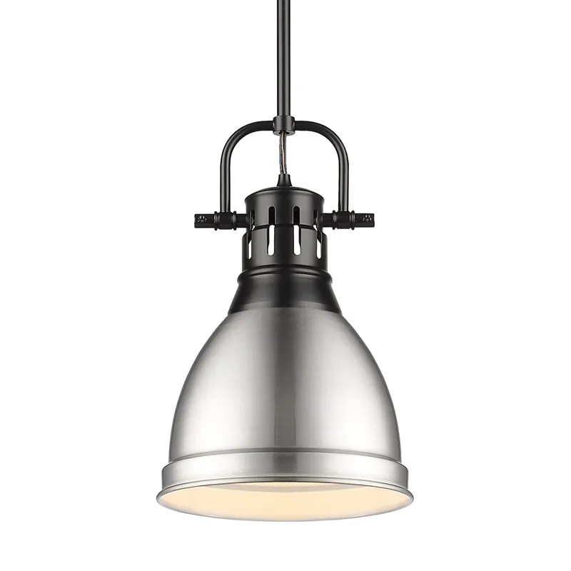 Yep by Golden Lighting Duncan 1-light 9in Rod Hung Pendant in Matte Black and Pewter shade — Golden Lighting LED Pendant Lights  
