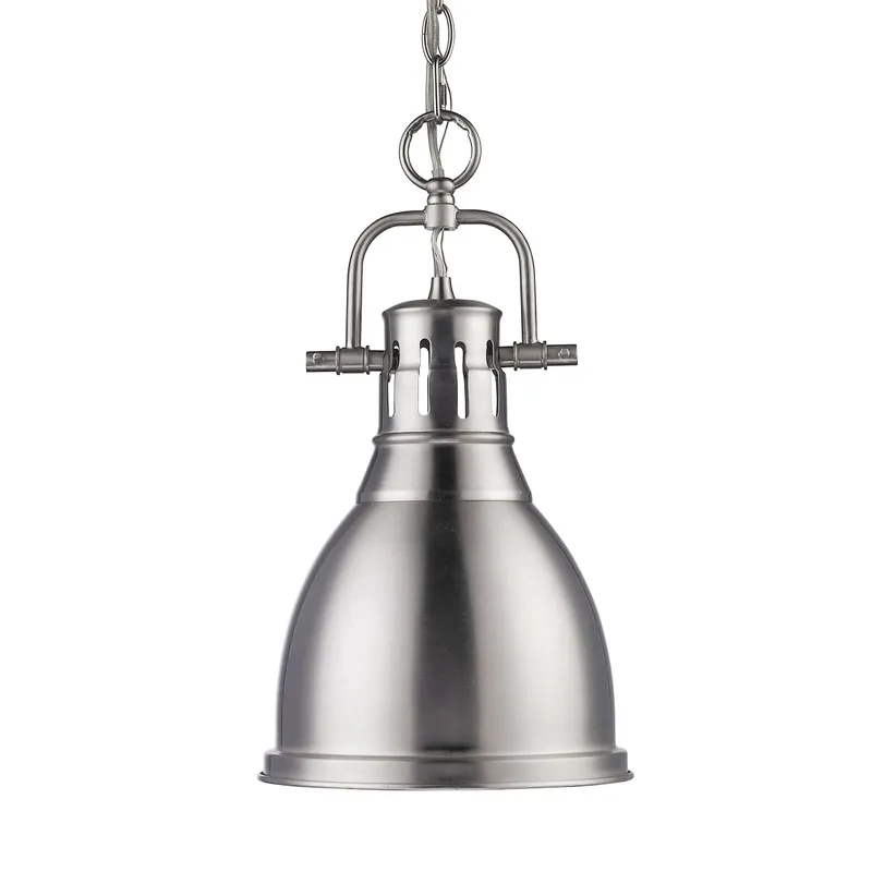 Yep by Golden Lighting Duncan 1-light 9in Chain Hung Pendant in Pewter — Golden Lighting LED Pendant Lights 100.0W 
