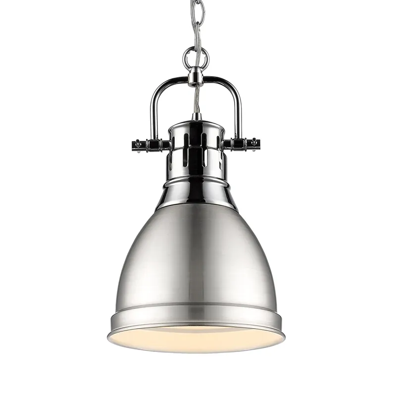 Yep by Golden Lighting Duncan 1-light 9in Chain Hung Pendant in Chrome and Pewter shade — Golden Lighting LED Pendant Lights  