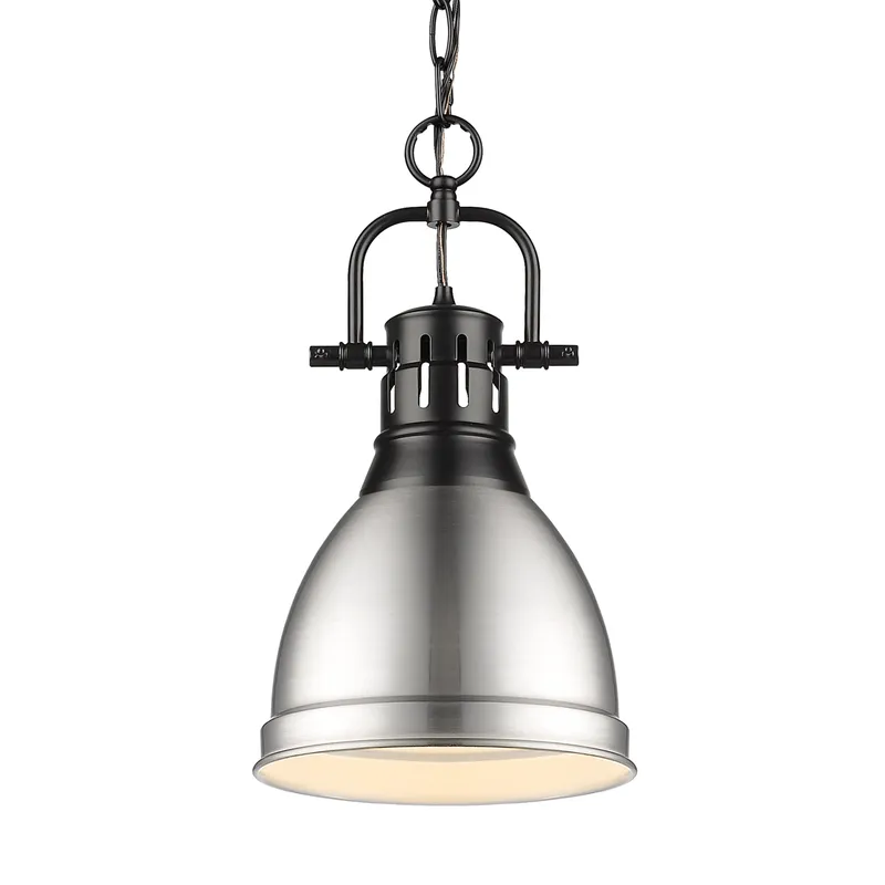 Yep by Golden Lighting Duncan 1-light 9in Chain Hung Pendant in Matte Black and Pewter shade — Golden Lighting LED Pendant Lights  
