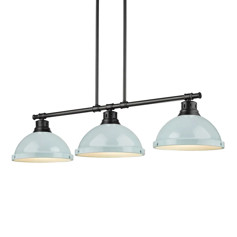 Yep by Golden Lighting Duncan 3-light Island Light in Matte Black and Seafoam shade — Golden Lighting LED Linear Lights  