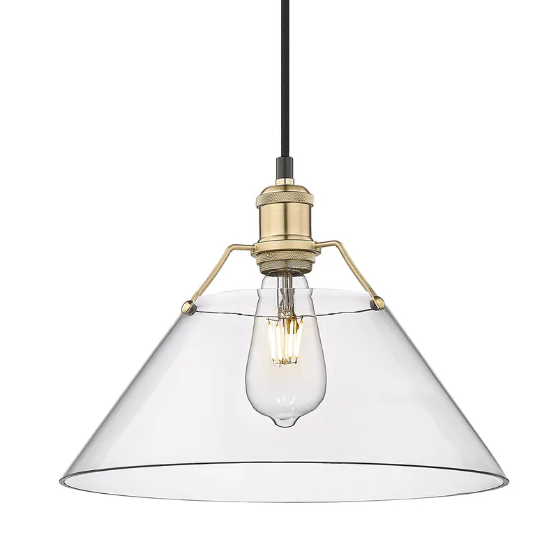 Yep by Golden Lighting Orwell 1-light 14in Pendant in Brushed Champagne Brass and Clear Glass — Golden Lighting LED Pendant Lights 100.0W 