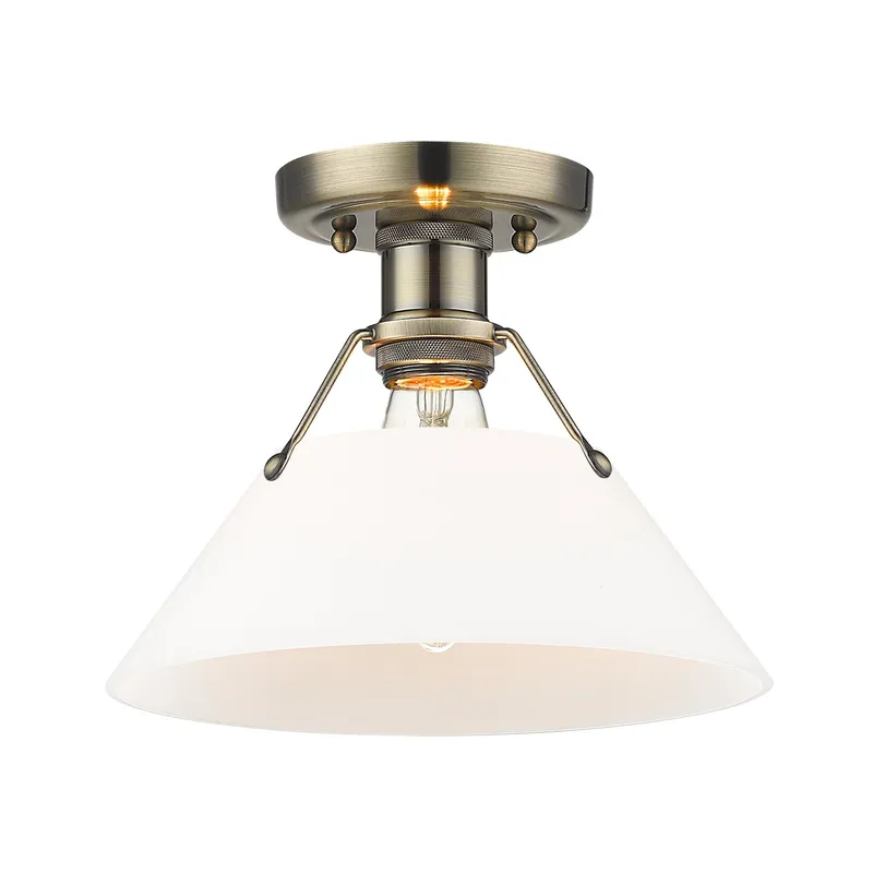 Yep by Golden Lighting Orwell 1-light Flush Mount in Aged Brass and Opal Glass — Golden Lighting LED Ceiling Lights 100.0W 