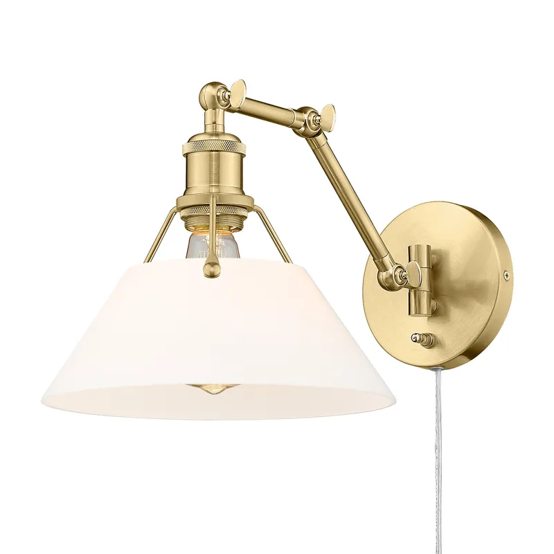 Yep by Golden Lighting Orwell 1-light Swing Arm Wall Lamp in Brushed Champagne Brass and Opal Glass — Golden Lighting LED Wall Lights 1.0W 