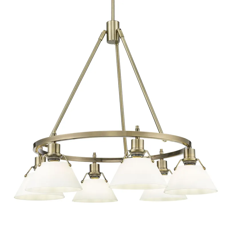 Yep by Golden Lighting Orwell 6-light Chandelier in Aged Brass and Opal Glass — Golden Lighting LED Pendant Lights 60.0W 