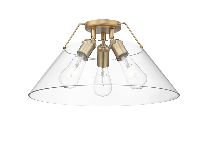 Yep by Golden Lighting Orwell 3-light Flush Mount in Brushed Champagne Brass and Clear Glass — Golden Lighting LED Ceiling Lights  