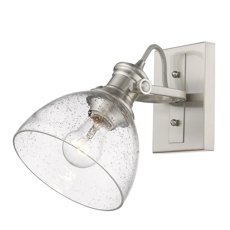 Yep by Golden Lighting Hines 1-light Vanity in Pewter and Seeded Glass — Golden Lighting LED Wall Lights 60.0W 