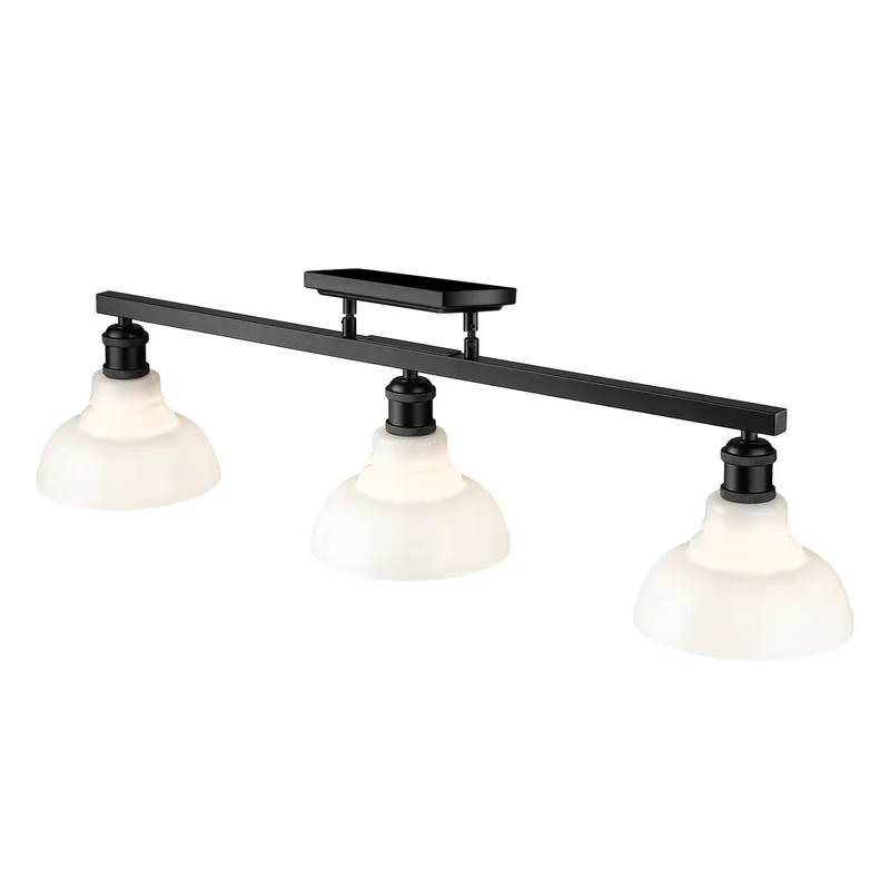 Yep by Golden Lighting Carver 3-light Semi-Flush Mount in Matte Black and Vintage Milk Glass — Golden Lighting LED Pendant Lights  