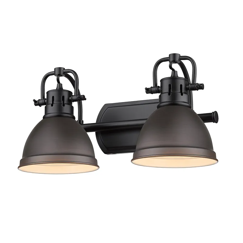 Yep by Golden Lighting Duncan 2-light Vanity in Matte Black and Rubbed Bronze shade — Golden Lighting LED Wall Lights  