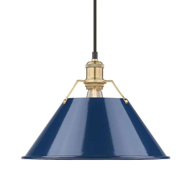 Yep by Golden Lighting Orwell 1-light 14in Pendant in Brushed Champagne Brass and Navy Blue shade — Golden Lighting LED Pendant Lights  