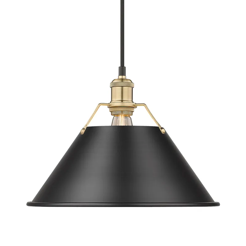 Yep by Golden Lighting Orwell 1-light 14in Pendant in Brushed Champagne Brass and Matte Black shade — Golden Lighting LED Pendant Lights 100.0W 