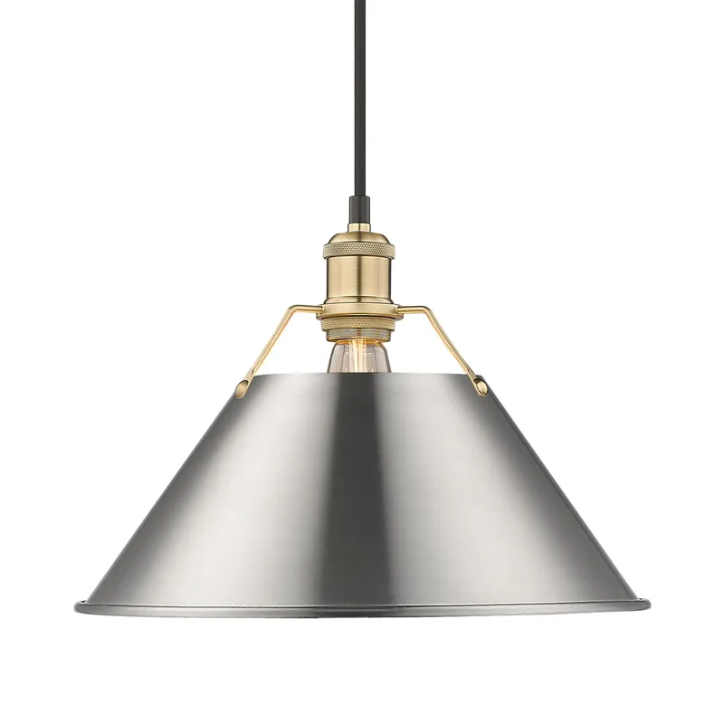 Yep by Golden Lighting Orwell 1-light 14in Pendant in Brushed Champagne Brass and Pewter shade — Golden Lighting LED Pendant Lights  