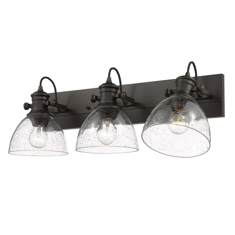 Yep by Golden Lighting Hines 3-light Vanity in Rubbed Bronze and Seeded Glass — Golden Lighting LED Wall Lights  