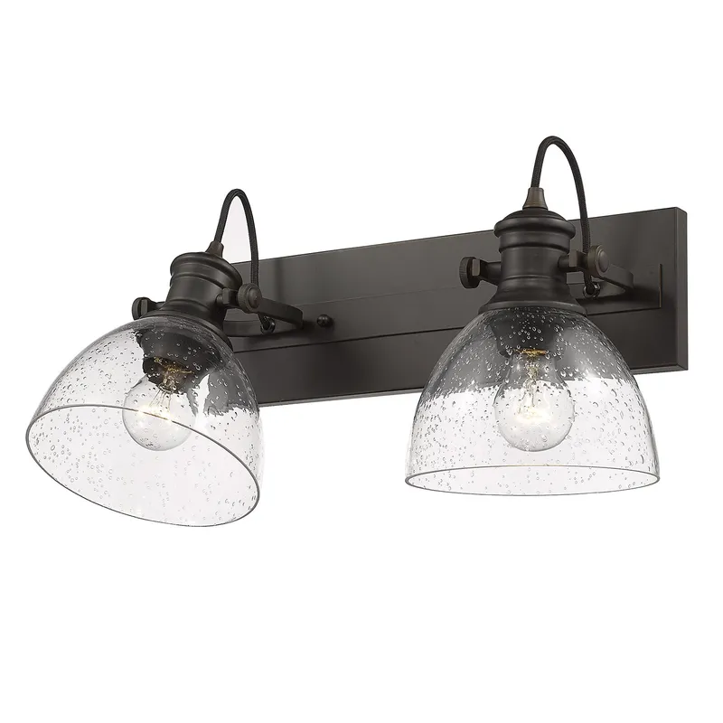 Yep by Golden Lighting Hines 2-light Vanity in Rubbed Bronze and Seeded Glass — Golden Lighting LED Wall Lights  