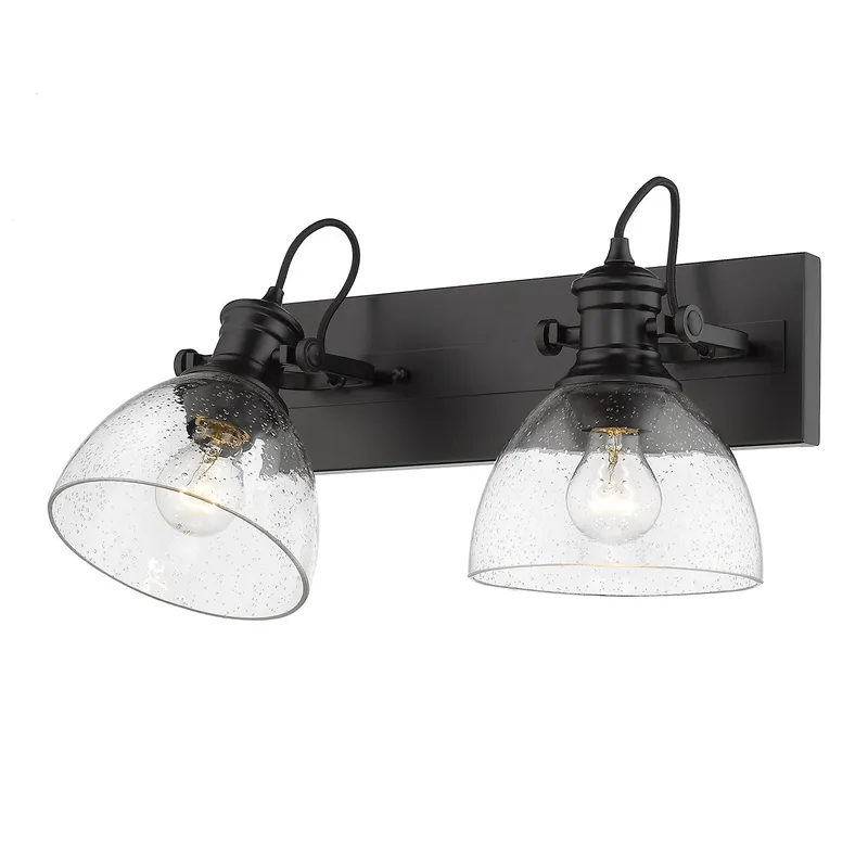 Yep by Golden Lighting Hines 2-light Vanity in Matte Black and Seeded Glass — Golden Lighting LED Wall Lights 60.0W 