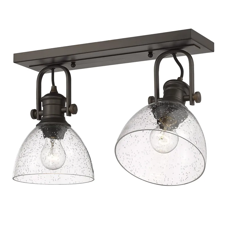 Yep by Golden Lighting Hines 2-light Semi-Flush Mount in Rubbed Bronze and Seeded Glass — Golden Lighting LED Ceiling Lights  