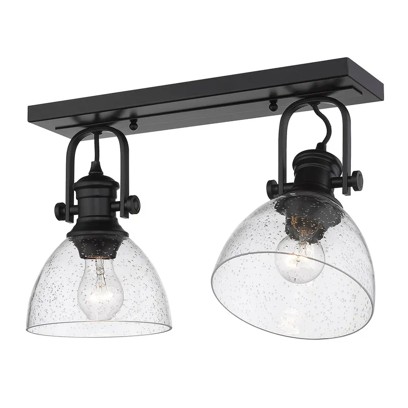 Yep by Golden Lighting Hines 2-light Semi-Flush Mount in Matte Black and Seeded Glass — Golden Lighting LED Ceiling Lights 60.0W 