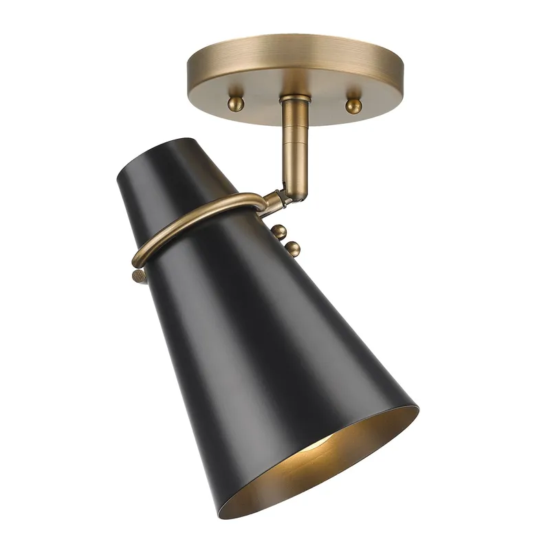 Golden Lighting Reeva 1-light Semi-Flush Mount in Modern Brass and Matte Black shade — Golden Lighting LED Ceiling Lights 100.0W 