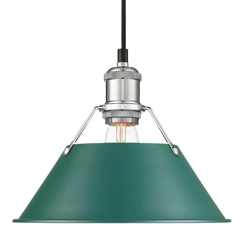 Yep by Golden Lighting Orwell 1-light 10in Pendant in Chrome and Pine Green shade — Golden Lighting LED Pendant Lights  