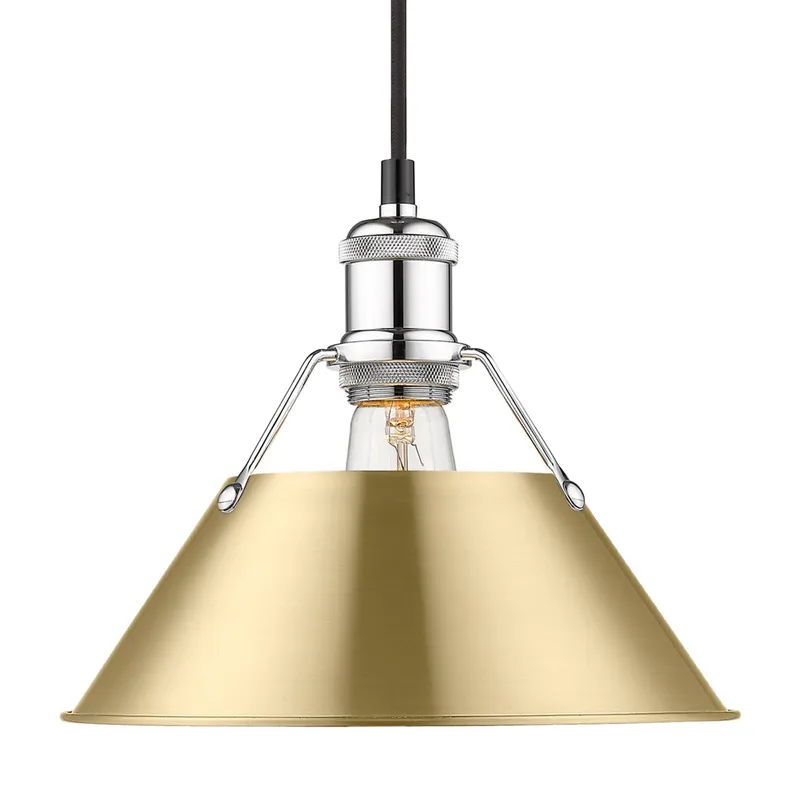 Yep by Golden Lighting Orwell 1-light 10in Pendant in Chrome and Brushed Champagne Brass shade — Golden Lighting LED Pendant Lights  