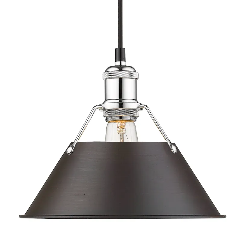 Yep by Golden Lighting Orwell 1-light 10in Pendant in Chrome and Rubbed Bronze shade — Golden Lighting LED Pendant Lights  
