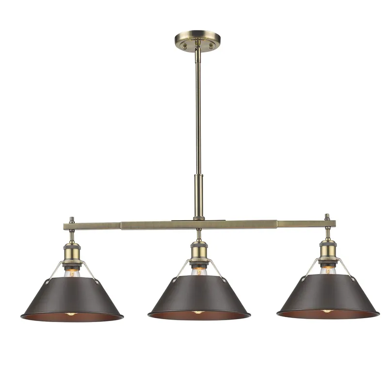Yep by Golden Lighting Orwell 3-light Island Light in Aged Brass and Rubbed Bronze shade — Golden Lighting LED Pendant Lights  