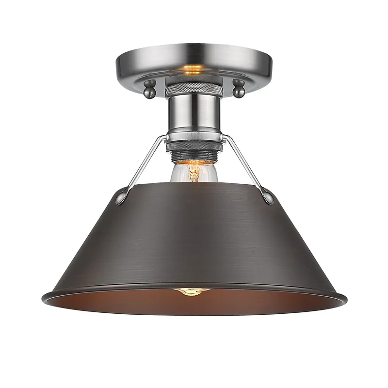 Yep by Golden Lighting Orwell 1-light Flush Mount in Pewter and Rubbed Bronze shade — Golden Lighting LED Ceiling Lights  