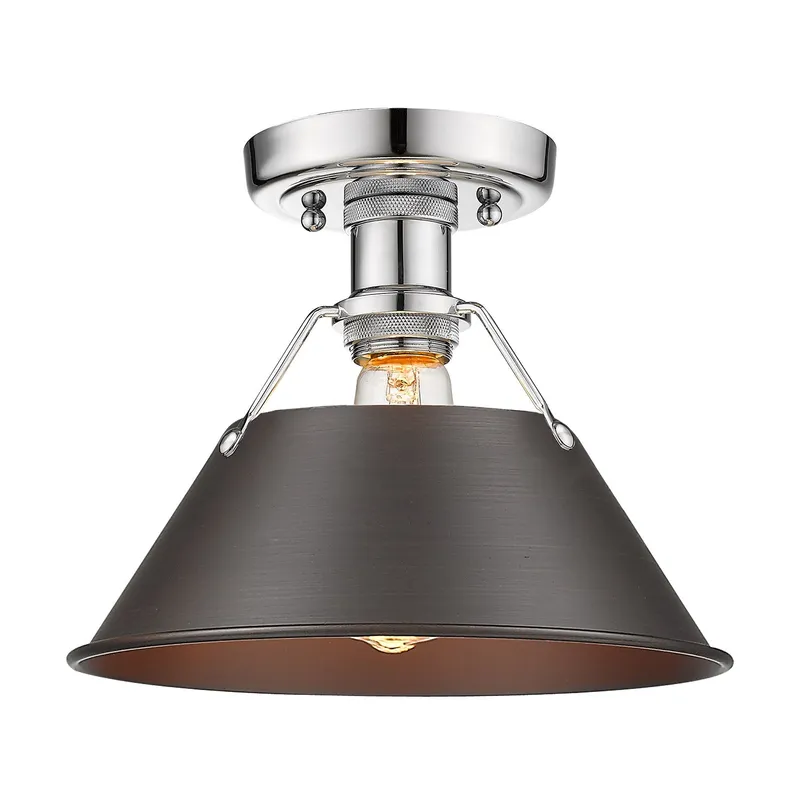 Yep by Golden Lighting Orwell 1-light Flush Mount in Chrome and Rubbed Bronze shade — Golden Lighting LED Ceiling Lights  
