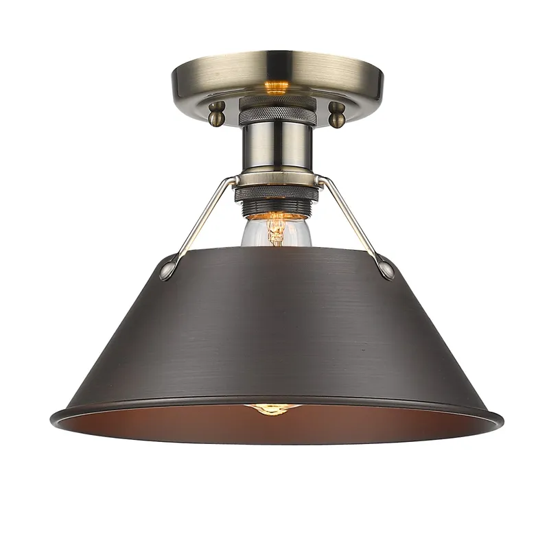 Yep by Golden Lighting Orwell 1-light Flush Mount in Aged Brass and Rubbed Bronze shade — Golden Lighting LED Ceiling Lights 100.0W 