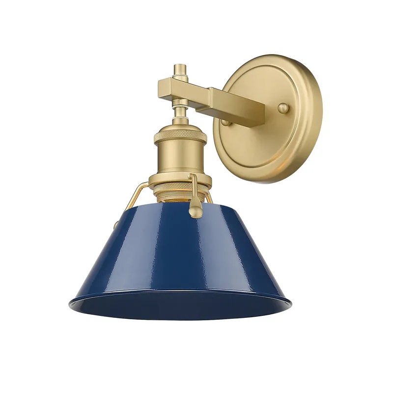 Yep by Golden Lighting Orwell 1-light Vanity in Brushed Champagne Brass and Navy Blue shade — Golden Lighting LED Wall Lights  