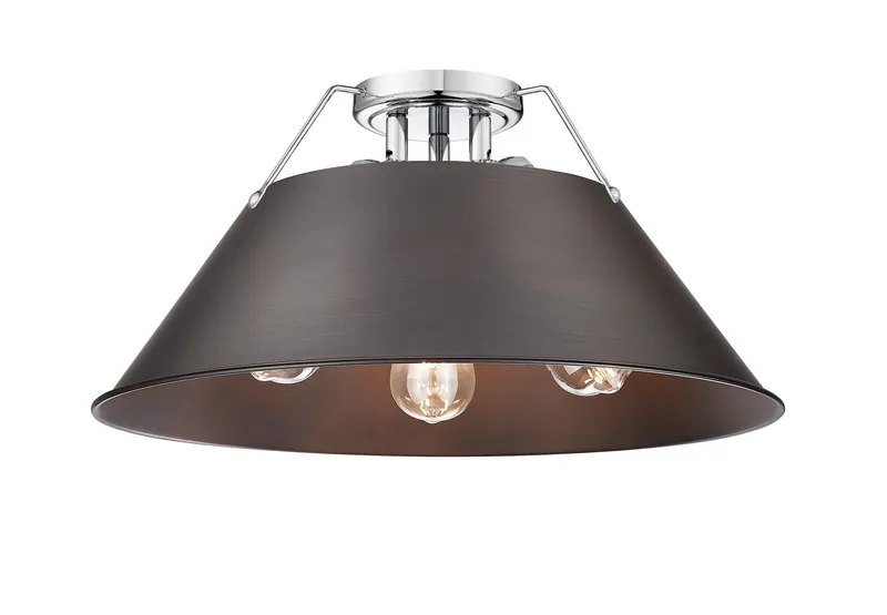 Yep by Golden Lighting Orwell 3-light Flush Mount in Chrome and Rubbed Bronze shade — Golden Lighting LED Ceiling Lights 60.0W 