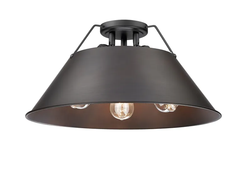 Yep by Golden Lighting Orwell 3-light Flush Mount in Matte Black and Rubbed Bronze shade — Golden Lighting LED Ceiling Lights  