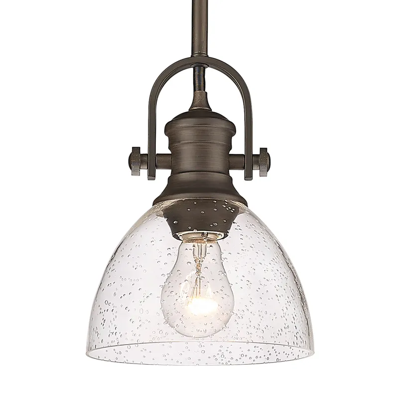 Yep by Golden Lighting Hines 1-light 7in Pendant in Rubbed Bronze and Seeded Glass — Golden Lighting LED Pendant Lights 100.0W 