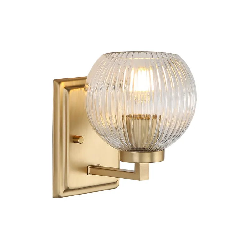 Yep by Golden Lighting Elliott 1-light Vanity in Brushed Champagne Brass and Clear Ribbed Glass — Golden Lighting LED Wall Lights  