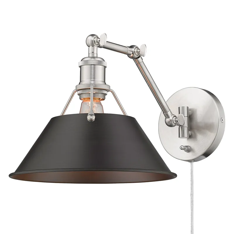 Yep by Golden Lighting Orwell 1-light Swing Arm Wall Lamp in Pewter and Rubbed Bronze shade — Golden Lighting LED Wall Lights 1.0W 