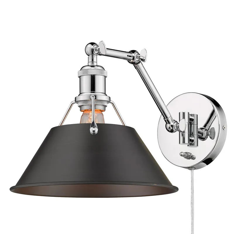 Yep by Golden Lighting Orwell 1-light Swing Arm Wall Lamp in Chrome and Rubbed Bronze shade — Golden Lighting LED Wall Lights 1.0W 