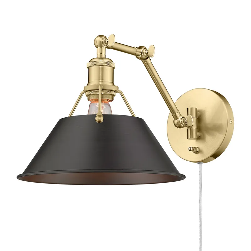 Yep by Golden Lighting Orwell 1-light Swing Arm in Brushed Champagne Brass and Rubbed Bronze shade — Golden Lighting LED Wall Lights 1.0W 