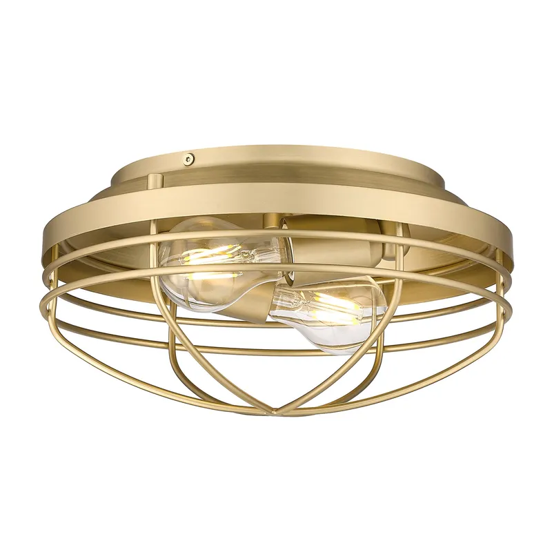 Golden Lighting Seaport 2-light Flush Mount in Brushed Champagne Brass — Golden Lighting LED Ceiling Lights 60.0W 
