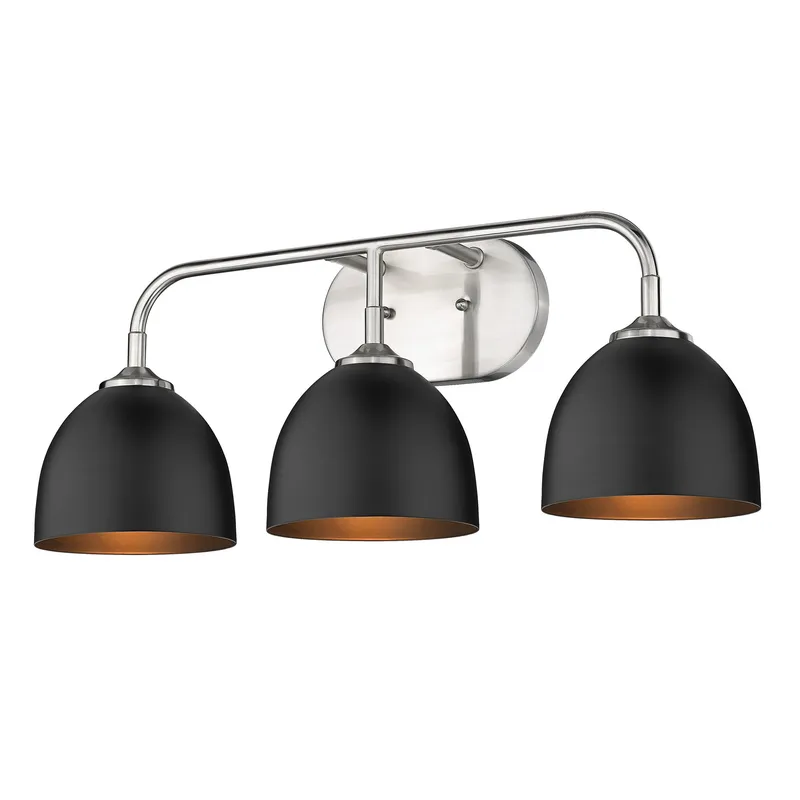 Zoey 3-light Vanity in Pewter and Matte Black shade — Golden Lighting LED Wall Lights  