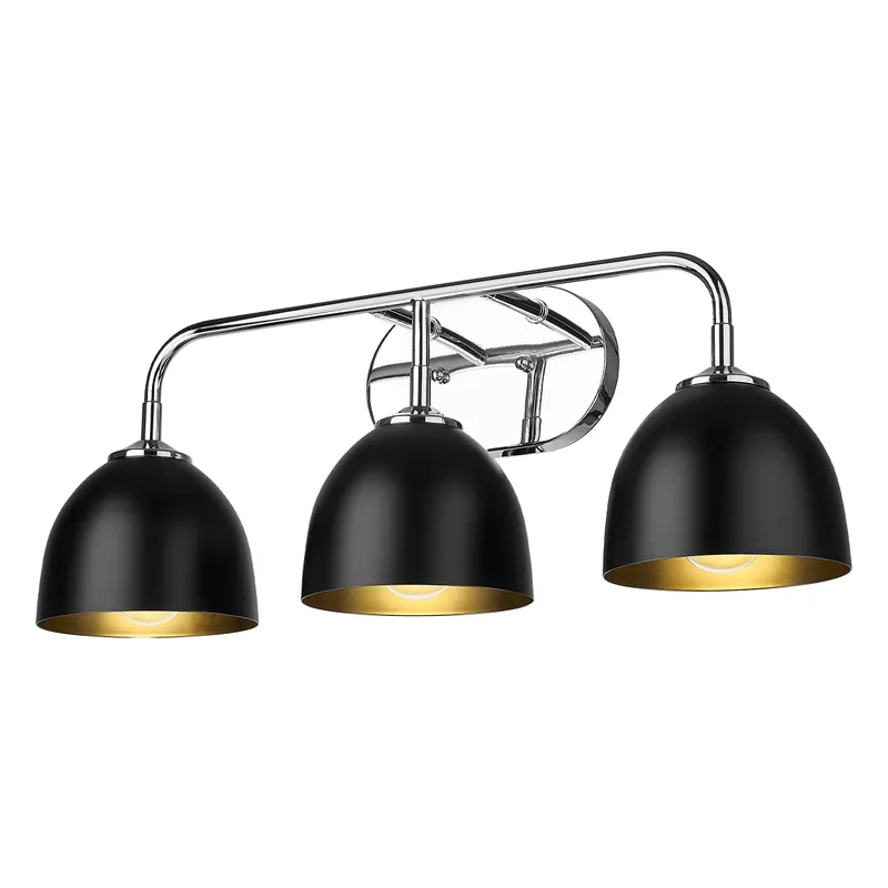 Zoey 3-light Vanity in Chrome and Matte Black shade — Golden Lighting LED Wall Lights  